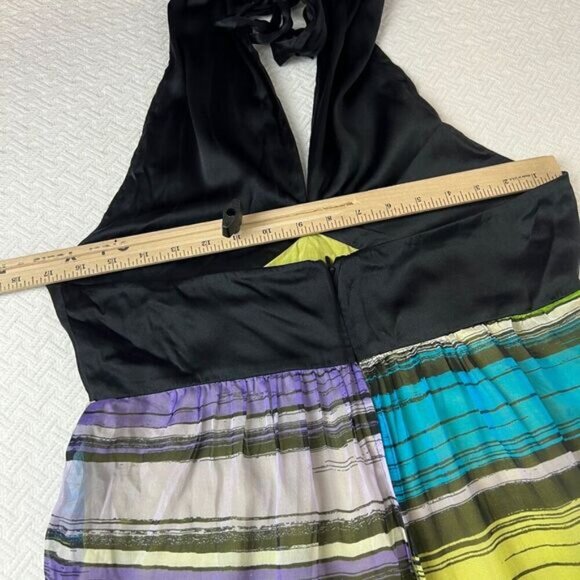 Bebe Large Y2K Multi Halter Sleeveless Open Back Maxi Dress Sundress Silk Beach - Picture 9 of 13